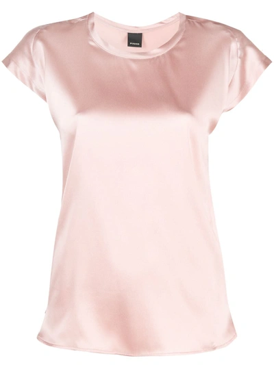 Shop Pinko Satin-finish Short-sleeved Blouse In Pink