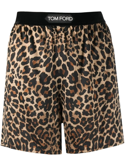 Tom Ford Velvet-trimmed Leopard-print Silk-blend Satin Shorts In Light  Brown | ModeSens