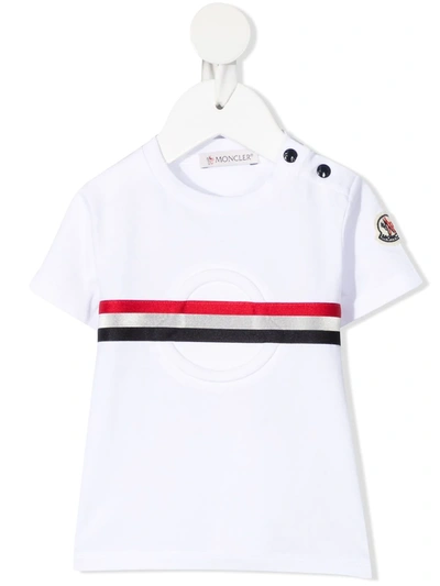 Shop Moncler Raised Logo Stripe Detail T-shirt In 白色