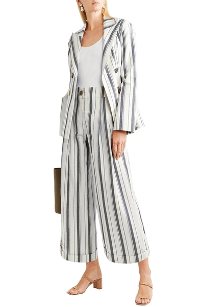 Shop Rejina Pyo Dylan Cropped Striped Cotton-chambray Wide-leg  Pants In Anthracite