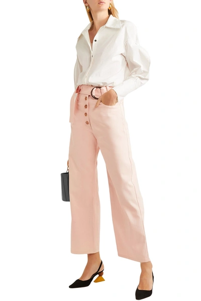 Shop Rejina Pyo Emily Belted High-rise Wide-leg Jeans In Peach