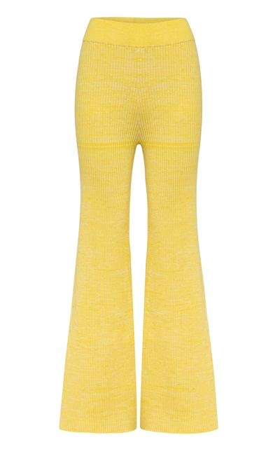 Shop Anna Quan Women's Gerrie Ribbed-knit Cotton Flared-leg Pants In Grey,yellow