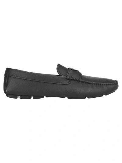 Shop Prada Saffiano Leather Loafers In Nero