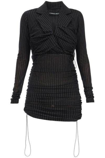 Shop Y/project Draped Blazer Dress In Black Pinstripe (black)