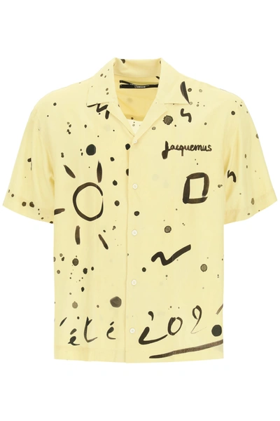 Shop Jacquemus Jean Shirt With Bowling Collar In Print Summer 21 (yellow)