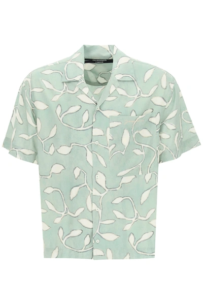 Shop Jacquemus Jean Shirt With Pocket In Print Green Leaves (green)