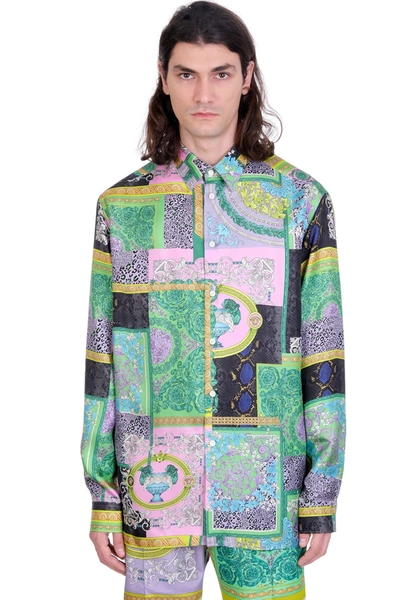 Shop Versace Shirt In Multicolor Silk