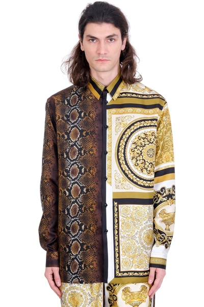 Shop Versace Shirt In Gold Silk
