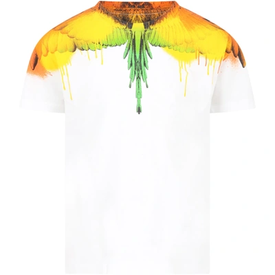 Shop Marcelo Burlon County Of Milan White T-shirt For Kids With Colorful Wings