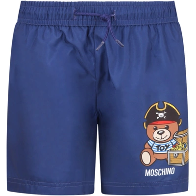 Shop Moschino Blue Swimshort For Boy With Teddy Bear