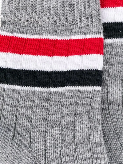 Shop Thom Browne Stripe-print Athletic Ankle Socks In Grey