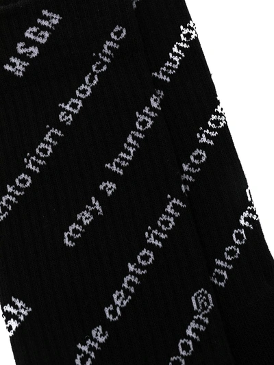 Shop Msgm Slogan Intarsia-knit Socks In Black