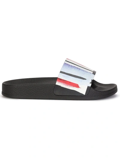 Shop Dolce & Gabbana Stripe-print Round-toe Slides In Blue