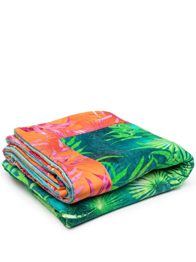 Shop Versace Leaf-print Towel In Green