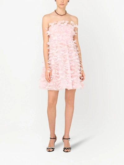 Shop Dolce & Gabbana Feather-embellished Strapless Dress In Pink