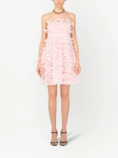 Shop Dolce & Gabbana Feather-embellished Strapless Dress In Pink