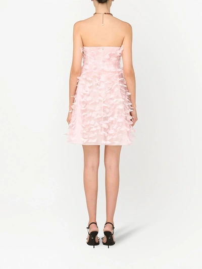 Shop Dolce & Gabbana Feather-embellished Strapless Dress In Pink