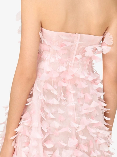 Shop Dolce & Gabbana Feather-embellished Strapless Dress In Pink