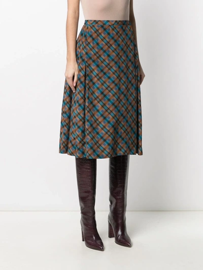 Pre-owned Saint Laurent Plaid Pleated Skirt In Blue