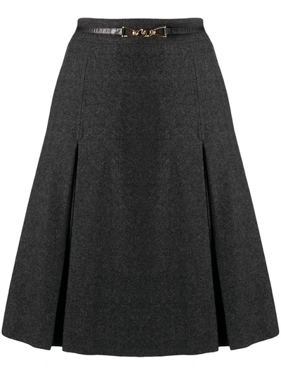 Pre-owned Celine Pleated Detailing Belted Skirt In Grey