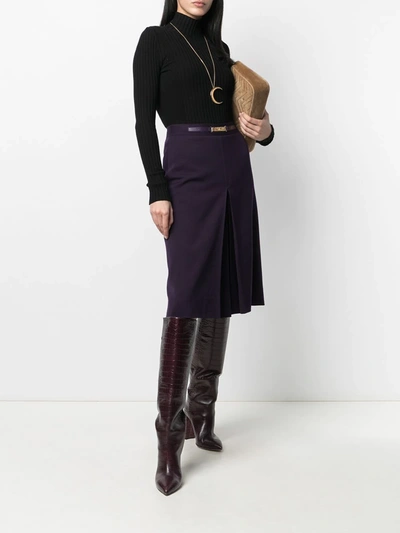 Pre-owned Celine  Belted A-line Skirt In Purple