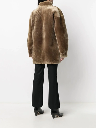 Pre-owned Saint Laurent No-fastening Shearling Jacket In Neutrals
