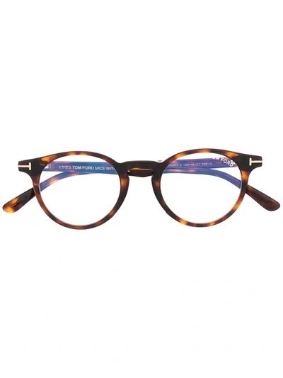 Shop Tom Ford Ft5557 Round-frame Glasses In Brown