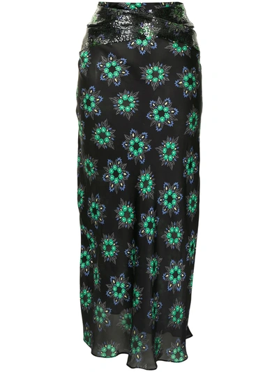 Shop Paco Rabanne Floral-print Midi Skirt In Black