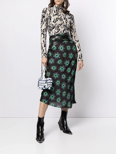 Shop Rabanne Floral-print Midi Skirt In Black