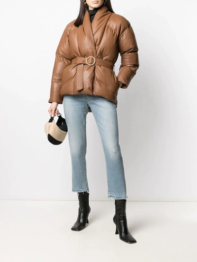 Shop Frame Wrap Leather Puffer Jacket In Brown