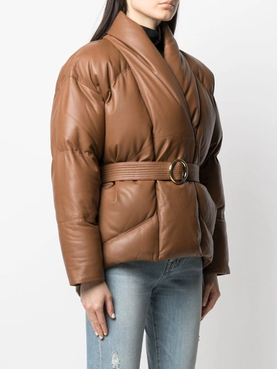 Shop Frame Wrap Leather Puffer Jacket In Brown