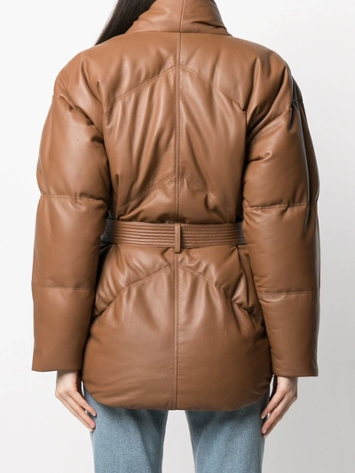 Shop Frame Wrap Leather Puffer Jacket In Brown