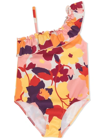 Shop Il Gufo Floral Ruffled Swimsuit In Yellow