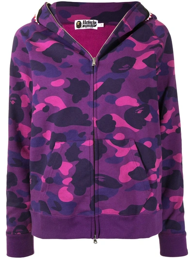 Shop A Bathing Ape Abstract-print Zip-up Hoodie In Purple