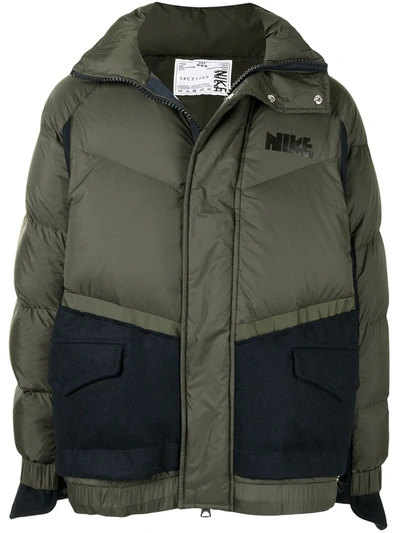 Shop Nike Two-tone Padded Jacket In Green