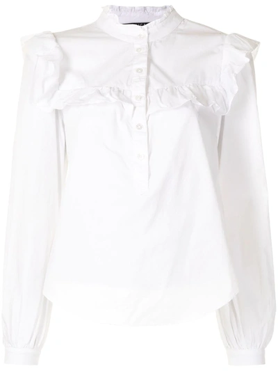 Shop Veronica Beard Ruffled Details Henley Shirt In White