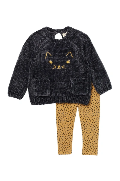 Shop Jessica Simpson Cat Chenille Sweater & Patterned Pants In Forged Iro