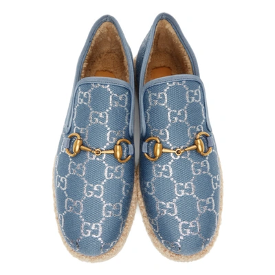Shop Gucci Blue Lamé Gg Horsebit Loafers In 4693 Blu