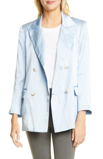 Shop L Agence Taryn Double Breasted Silk Blazer In Sky Blue M