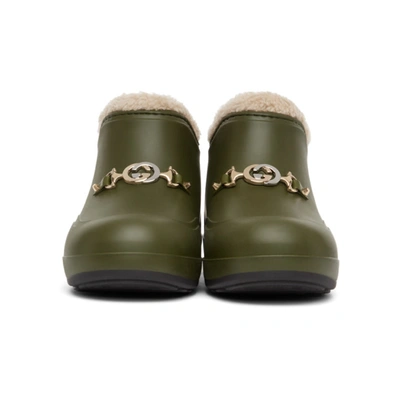 Shop Gucci Green Rubber Interlocking G Horsebit Boots In 2460 Cedar