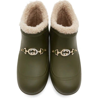 Shop Gucci Green Rubber Interlocking G Horsebit Boots In 2460 Cedar