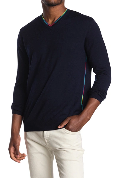 Shop Bugatchi Merino Wool V-neck Sweater In Navy