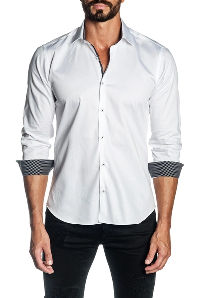 Shop Jared Lang Woven Trim Fit Shirt In White