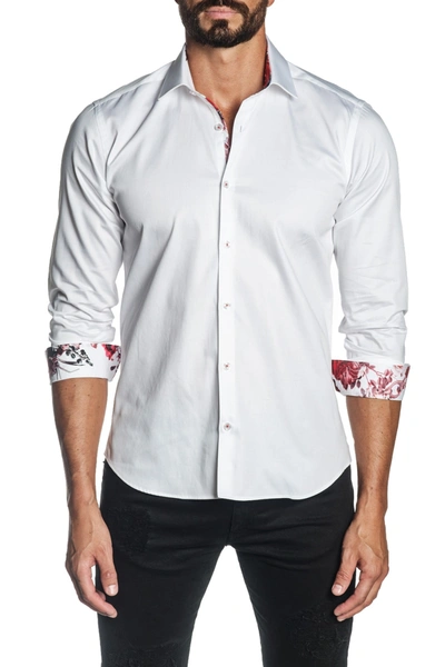 Shop Jared Lang Woven Trim Fit Shirt In White