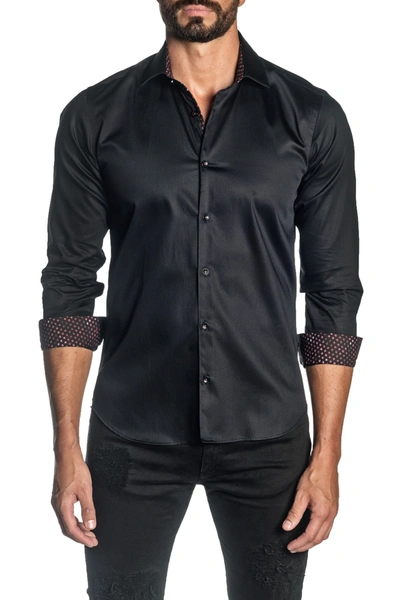 Shop Jared Lang Woven Trim Fit Shirt In Black