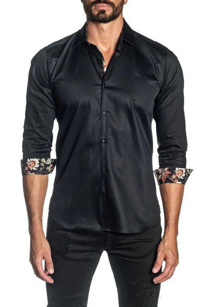 Shop Jared Lang Woven Trim Fit Shirt In Black