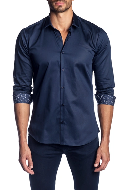Shop Jared Lang Woven Trim Fit Shirt In Navy