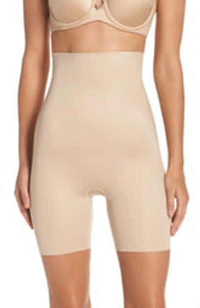 Shop Spanx Power Conceal-her High-waisted Mid-thigh Shorts In Natural Glam