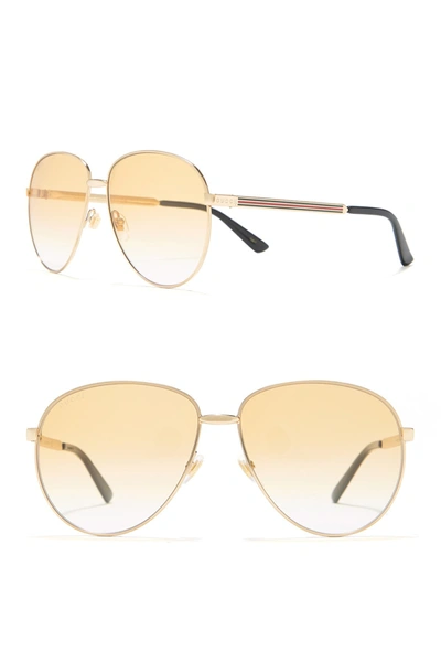 Shop Gucci 61mm Aviator Sunglasses In Gold Gold Brown