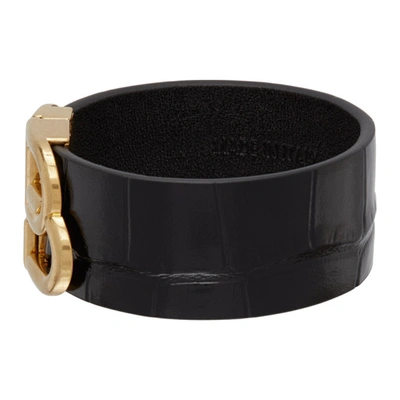 Shop Balenciaga Black Croc Large Bb Bracelet In 1000 Black